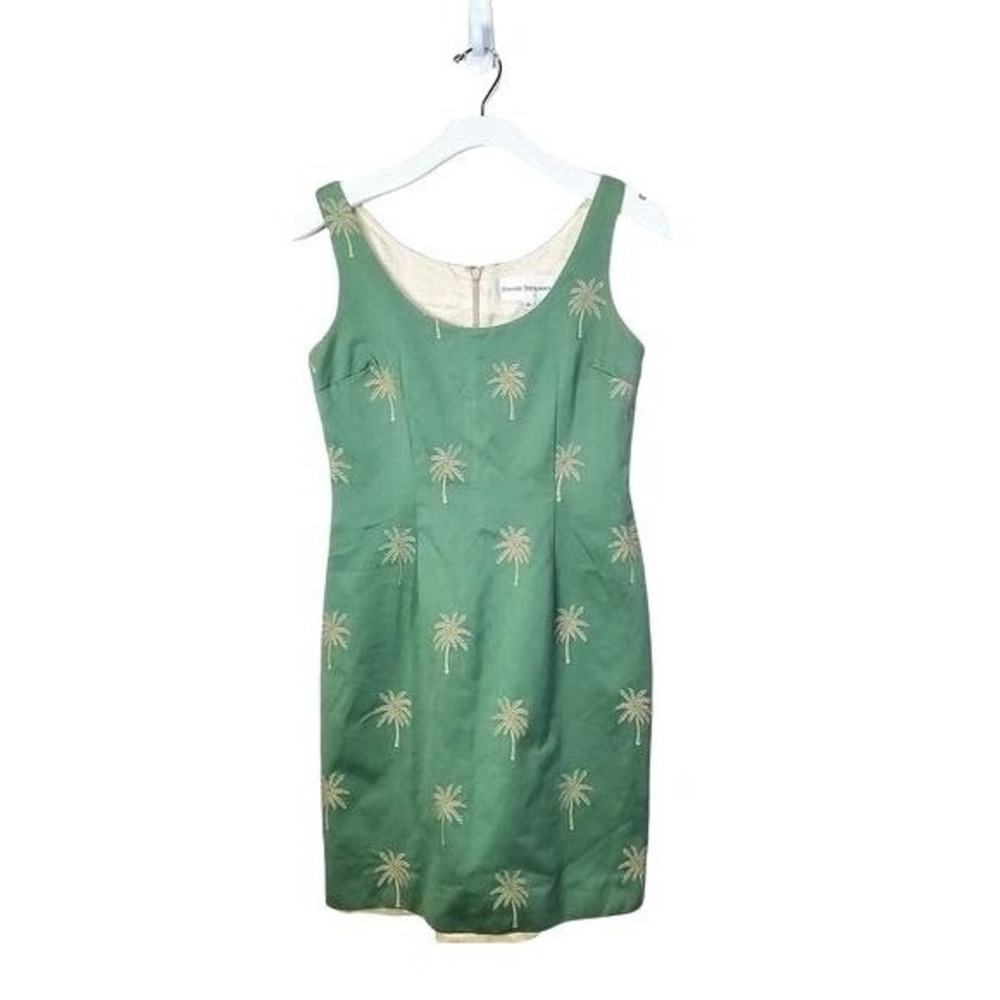 Steven Stolman Vntg Womens Coastal Palm Beach Dress XS Green Embroidered Palms